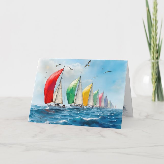 Tarjeta Watercolor Sailboat Regatta Sympathy (Anverso)