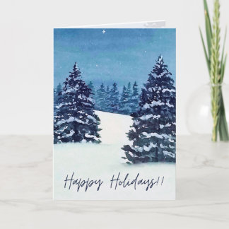 Tarjeta Watercolor snowy trees, Folded Holiday Card