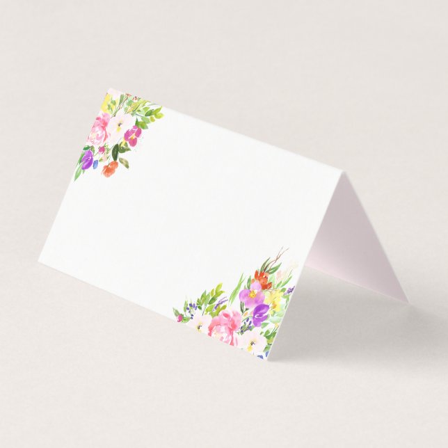 Tarjeta Watercolor Spring Blooms Floral Place Cards II (Anverso)