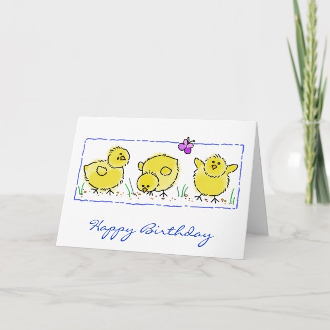 Tarjeta Watercolor Spring Chicks Cumpleaños (Anverso)
