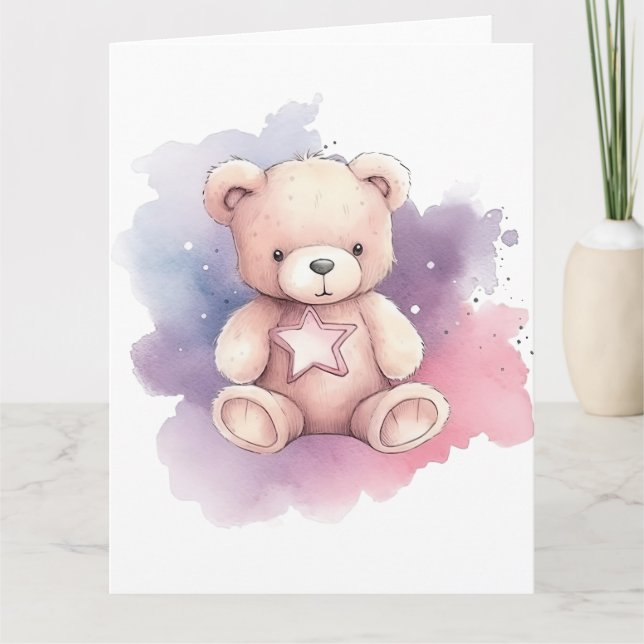 Tarjeta Watercolor Star Teddy Bear (Anverso)