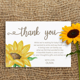 Tarjeta Watercolor Sunflower Baby Shower gracias