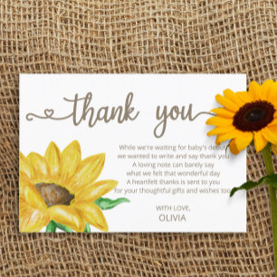 Tarjeta Watercolor Sunflower Baby Shower gracias