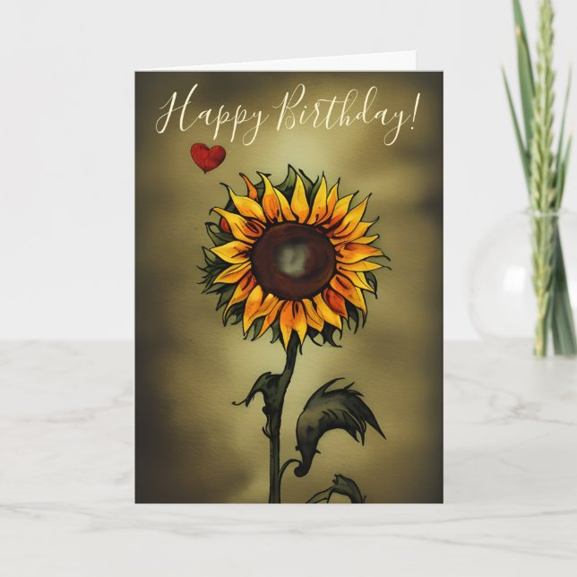 Tarjeta Watercolor Sunflower Love Flower Cumpleaños (Anverso)