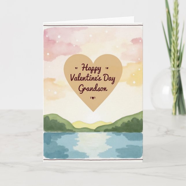 Tarjeta Watercolor Valentines Day Grandson Card (Anverso)