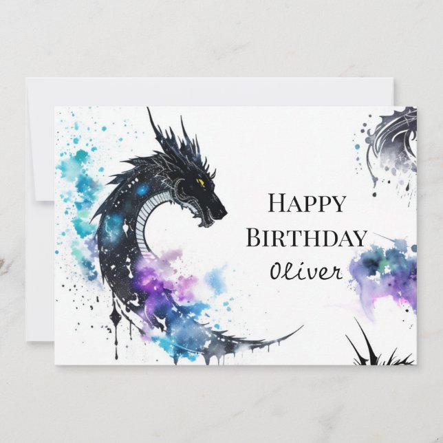 Tarjeta Watercolor Whimsical Dragon Birday (Anverso)