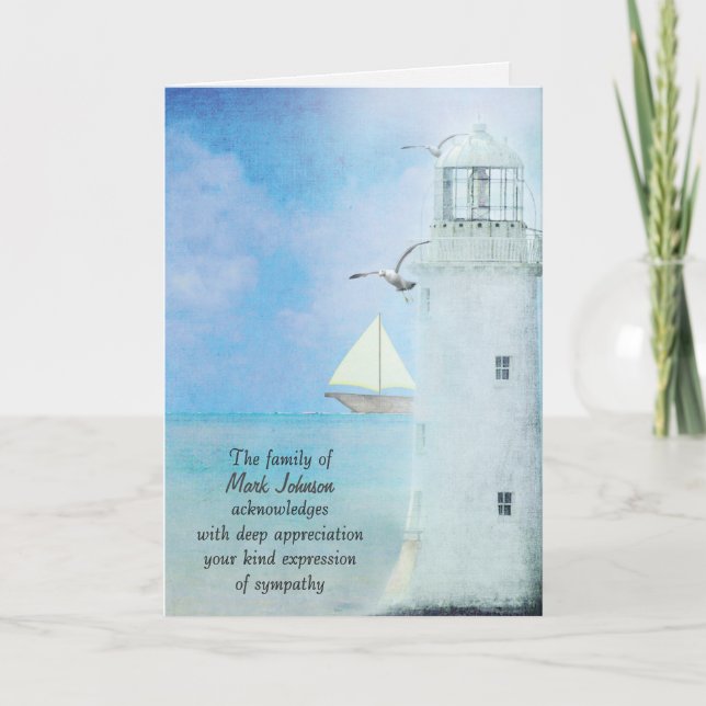 Tarjeta Watercolor White Lighthouse Simpatía Gracias (Anverso)