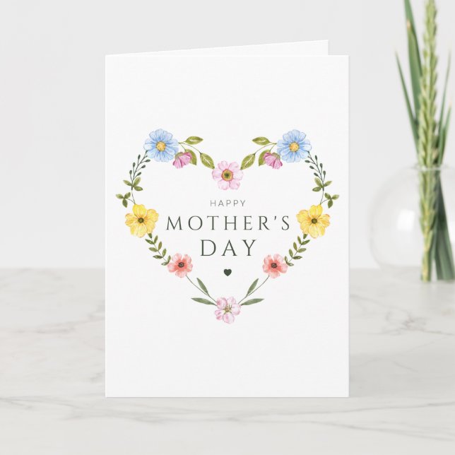Tarjeta Watercolor Wildflower Shaped Heart Mother's Day (Anverso)