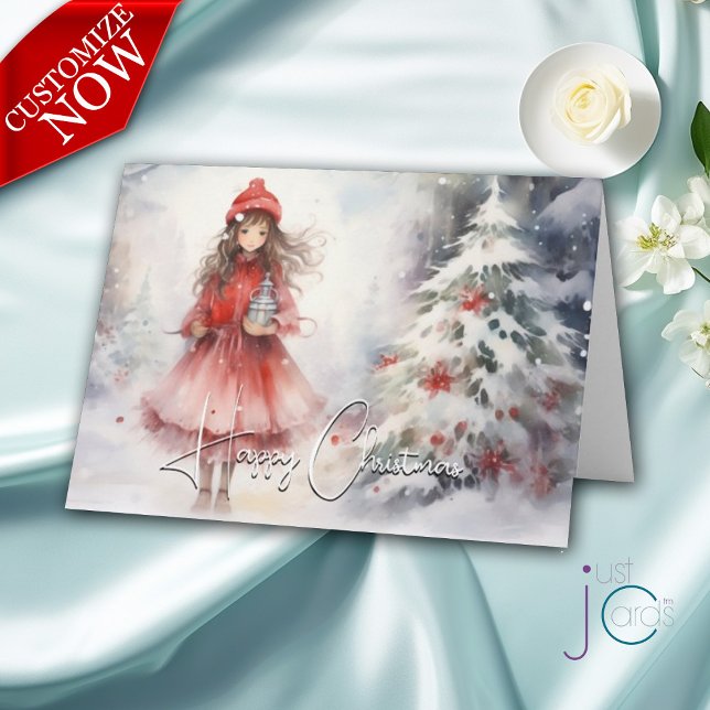 Tarjeta Watercolor Winter Navidades de Wonderland Sprite R (Customizable text inside and out )