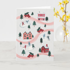 Tarjeta Watercolor Winter Village Scene Holiday Card