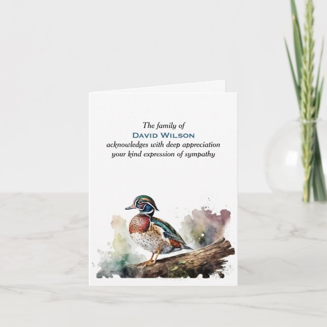Tarjeta Watercolor Wood Duck Sympathy Gracias (Anverso)