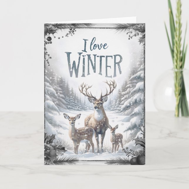 Tarjeta Watercolor Woodland Winter Deer (Anverso)