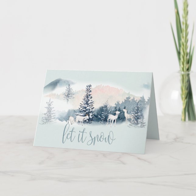 Tarjeta Watercolor Woodland Winter White Goats (Anverso)