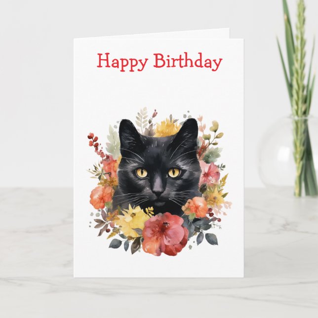 Tarjeta Watercolour Black Cat (Anverso)