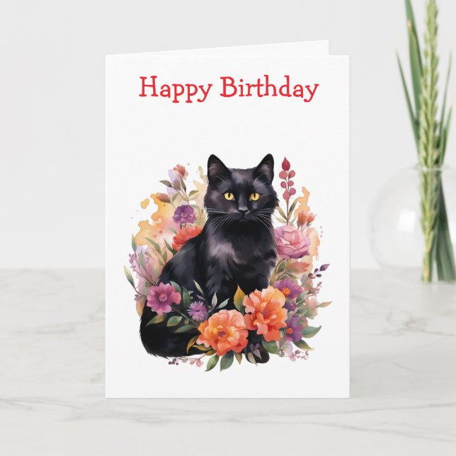 Tarjeta Watercolour Black Cat (Anverso)
