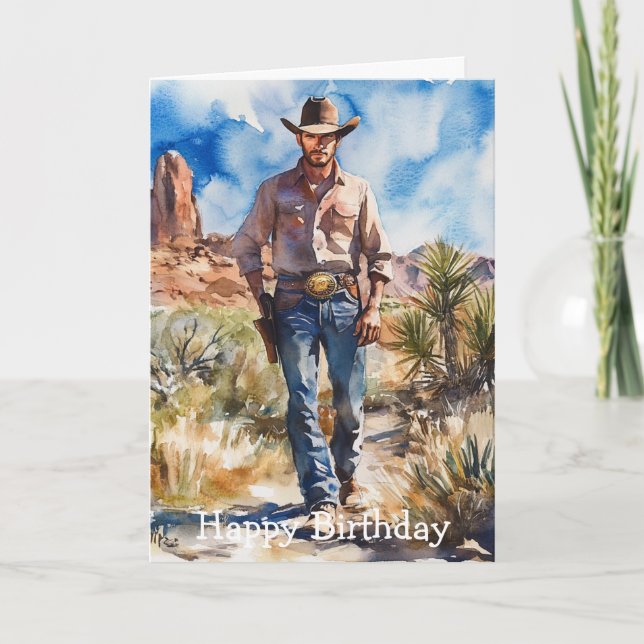 Tarjeta Watercolour Cowboy in Desert (Anverso)