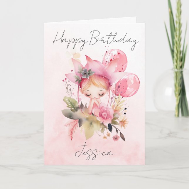 Tarjeta Watercolour Floral Fairy Birthday Card (Anverso)
