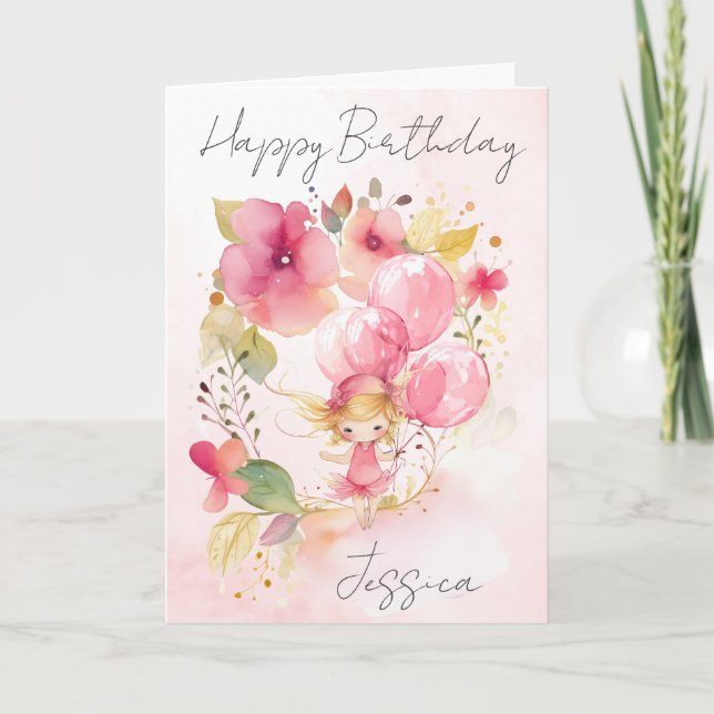 Tarjeta Watercolour Floral Fairy Birthday Card (Anverso)