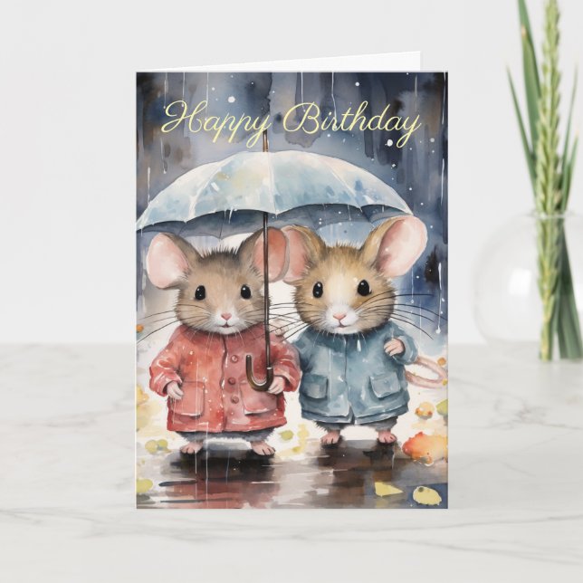 Tarjeta Watercolour Mice in The Rain (Anverso)