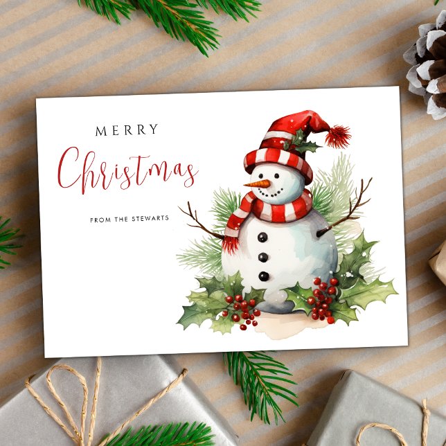 Tarjeta Watercor Cute Snowman Feliz Navidad (Subido por el creador)