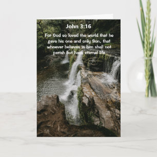 Tarjeta Waterfall John 3:16 Bible Verse Greeting Card
