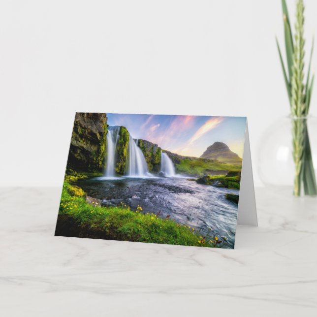 Tarjeta Waterfalls | Kirkjufellsfoss, Iceland (Anverso)