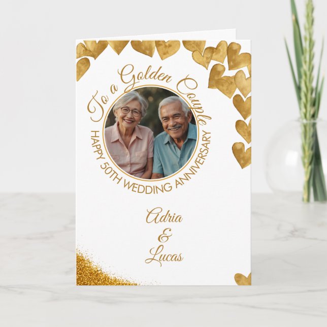 Tarjeta Watermark Gold Heart 50° aniversario Boda (Anverso)