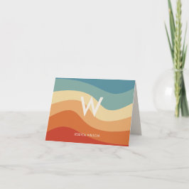 Tarjeta Wavy Retro Strin Monograma Personal Stationery