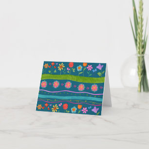 Tarjeta Wavy Stripe Floral Notecard(En blanco dentro)