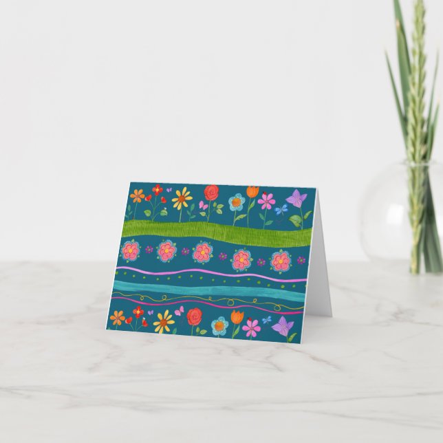 Tarjeta Wavy Stripe Floral Notecard(En blanco dentro) (Anverso)
