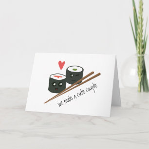Tarjeta We Maki a Cute Couple Kawaii Sushi Love Heart