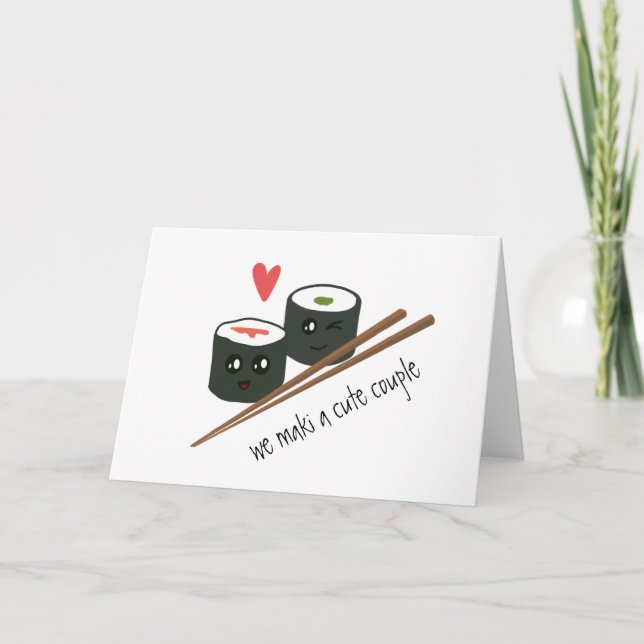 Tarjeta We Maki una pareja linda Kawaii Sushi Love Heart (Anverso)