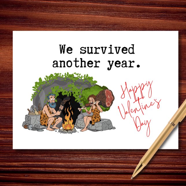 Tarjeta We Survived Another Year Funny Valentine’s (Built on fire, meat, and commitment.)
