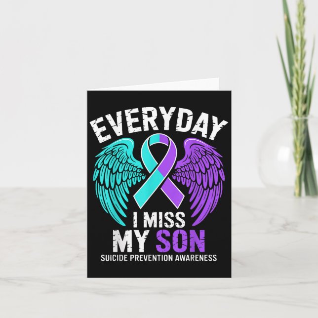Tarjeta Wear Teal &amp; Purple I Miss My Son Suicide Preve (Anverso)