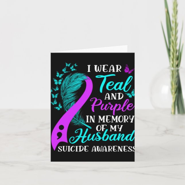 Tarjeta Wear Teal Purple In Memory Of My Husnd Suicide Awa (Anverso)