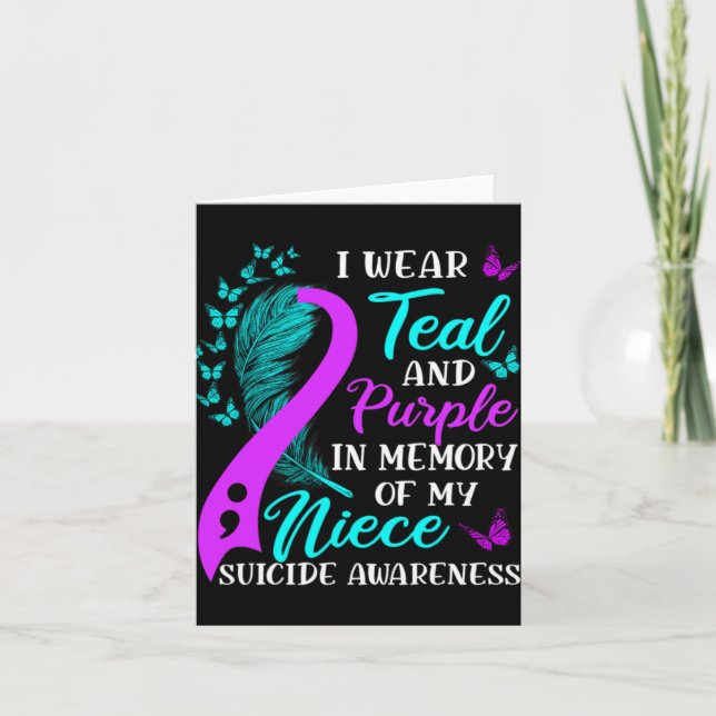 Tarjeta Wear Teal Purple In Memory Of My Niece Suicide Awa (Anverso)