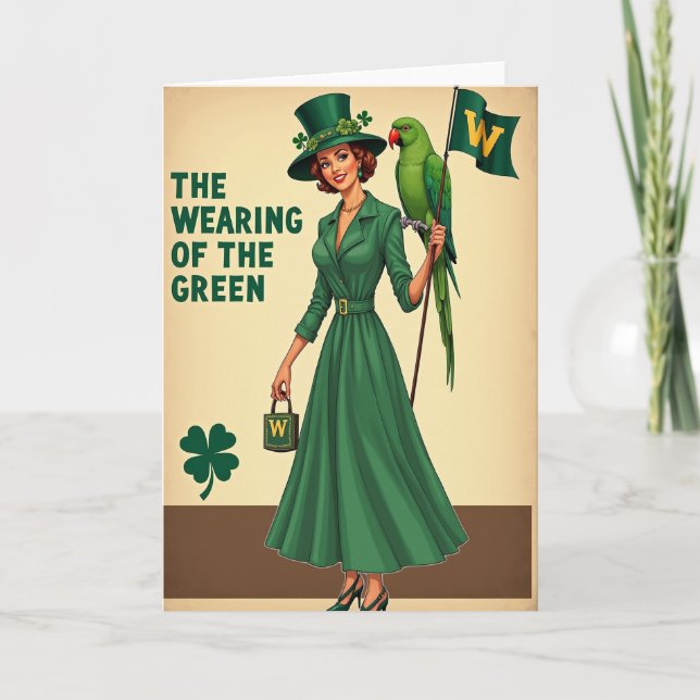 Tarjeta Wearing Green Woman Retro Card (Anverso)