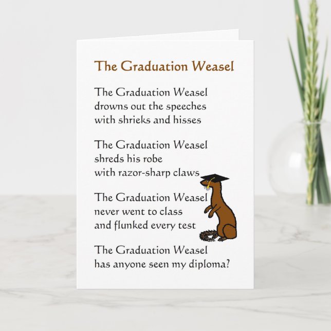 Tarjeta Weasel de graduación, felicitaciones de graduados  (Anverso)