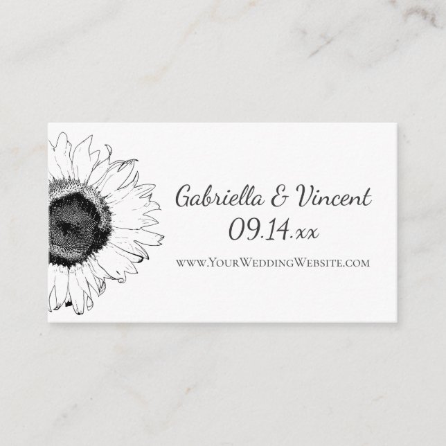 Tarjeta web de Boda de girasol blanco y negro (Anverso)