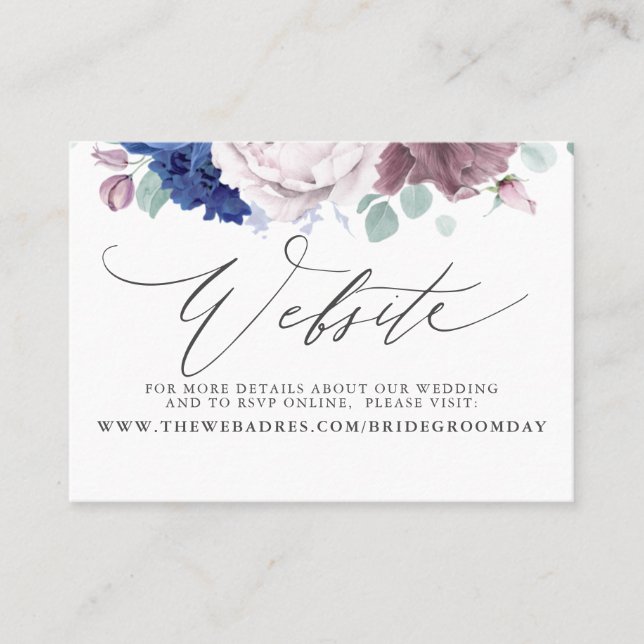 Tarjeta web de Boda Floral Azul de la Marina de Ma (Anverso)