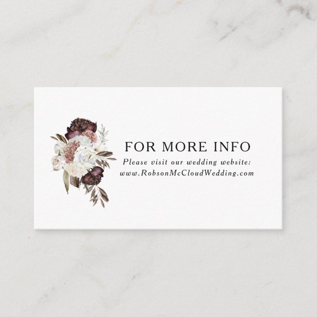 Tarjeta web de Boda floral de Borgoña Boho (Anverso)