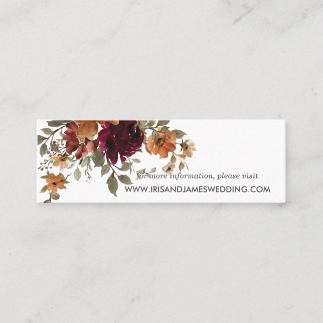 Tarjeta web de Boda floral de Naranja quemado de B (Anverso)