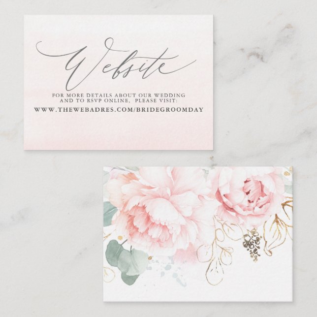 Tarjeta web de Boda floral suave rosa (Anverso / Reverso)