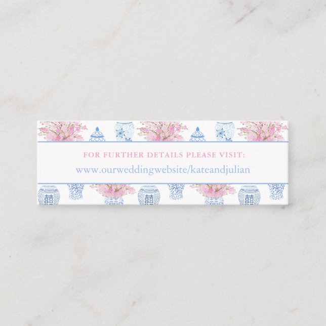 Tarjeta web de Boda preppy Blue Pink Chinoiserie (Anverso)