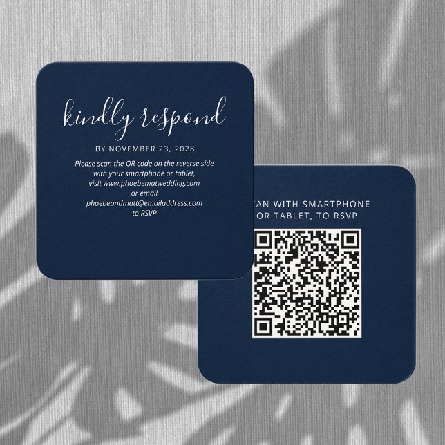 Tarjeta web de Boda RSVP de código QR moderno eleg (Wedding RSVP QR Code Enclosure Rounded Corner Card)