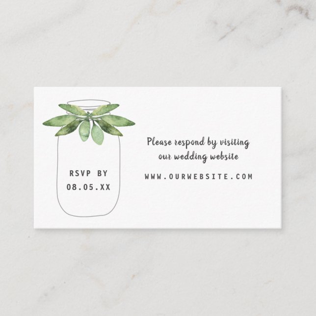 Tarjeta web de Greenery Mason Jar rsvp (Anverso)