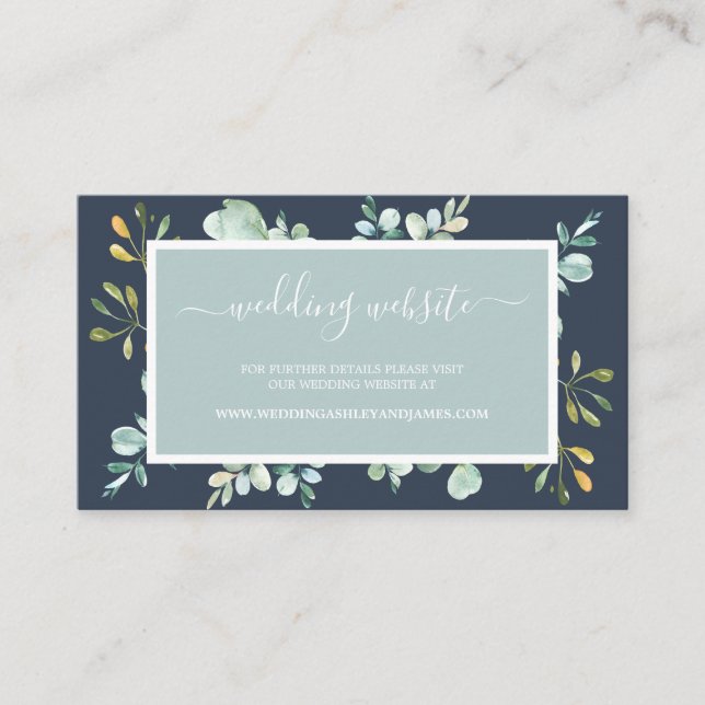 Tarjeta web del Boda azul oscuro del follaje verde (Anverso)
