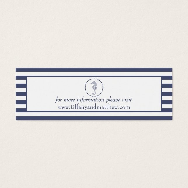 Tarjeta web del boda | Caballo de mar azul náutico (Frente)
