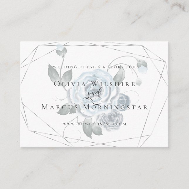Tarjeta web del boda | Floral azul turbia (Anverso)