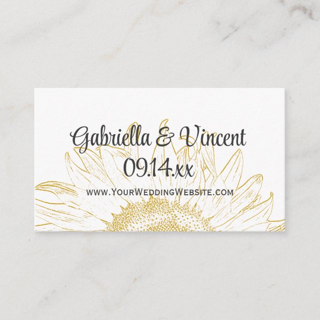Tarjeta web del Boda gráfico amarillo girasol (Anverso)